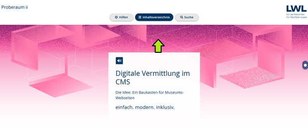 Screenshot des Moduls mit einer Grafik im Hintergrund und einem Text, der im Vordergrund zu sehen ist.