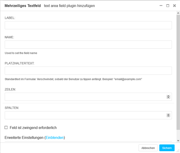 Screenshot Backend U008E13 Mehrzeiliges Textfeld